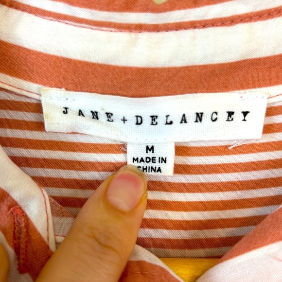 JANE + DELANCEY Salmon and White Striped Button-Up Shirt - Picture 4 of 7